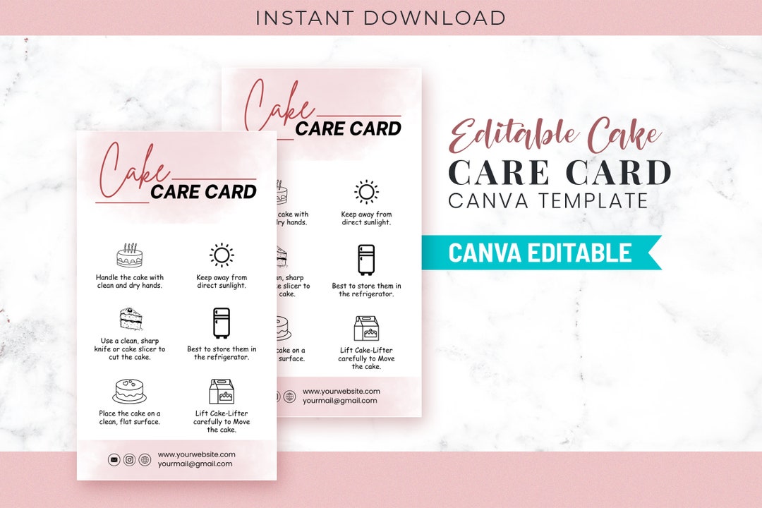 Editable Cake Care Card Canva Template, Cake Care Instructions Template ...
