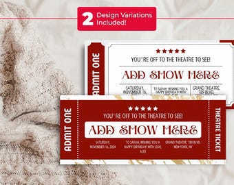 Personalized Broadway Theatre Ticket, Custom Musical Gift (Canva Template, Physical Ticket Design BP-312)