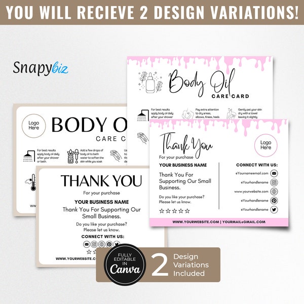 Printable Digital Body Oil Care Card Canva Template Minimalist Small Business How To Use Body Oil Care Instructions Guide Instant DIY CC-264