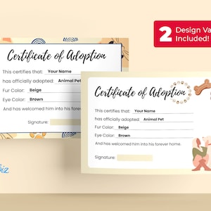 Bearbeitbare Katze Hund Haustier Adoptionsurkunde Anpassbare Welpen Geburtsurkunde Vorlage Printable Small Business Paw Print New Puppy CT-166