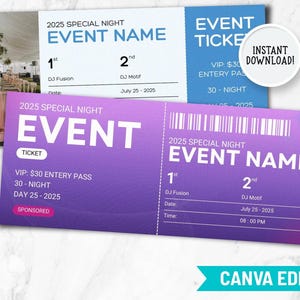 Ereigniskartenvorlage, bearbeitbares Canva-Geburtstagsticket, benutzerdefinierte Hochzeitsfeierkarte, Ereigniskarteneinladung Design, Konzertfestivalkarten
