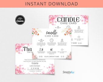 Editable Candle Care Card Template, Small Business Packaging (Canva Template)