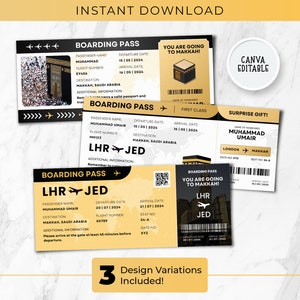 Hajj Travel Ticket Makkah Bordkarte Vorlage Bearbeitbar Umrah Mubarak Bordkarte Hajj Flugticket Makkah Umrah Geschenk BP-265