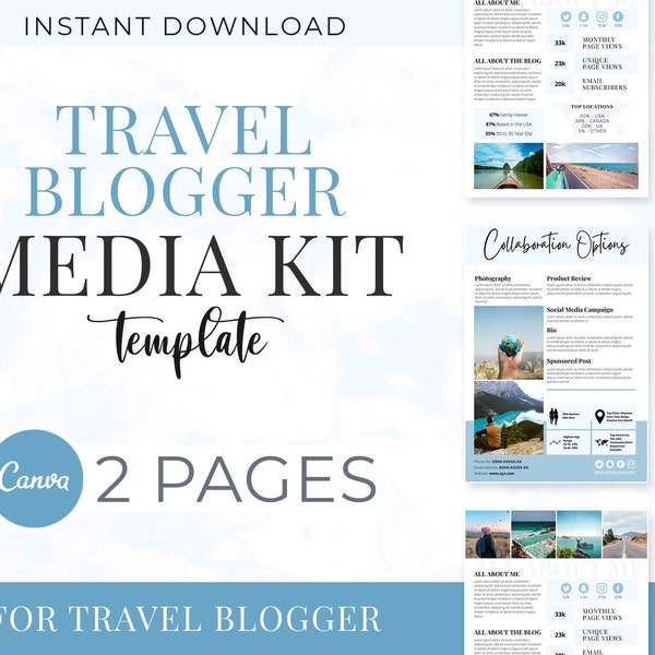 Kit média pour les blogueurs de voyage | Modèle de kit média de voyage | Modèle de toile de voyage | Préréglages de blogueur de voyage | Kit média de voyage