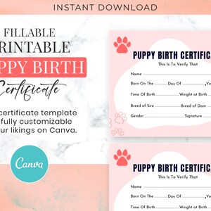 Printable Puppy Birth Certificate Puppy Birth Certificate Template ...