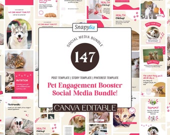 147 Pet Social Media Templates Canva, Dog Instagram Template, Cat Pet Store Posts, Stories & Pinterest Pins, Pet Business Marketing Bundle