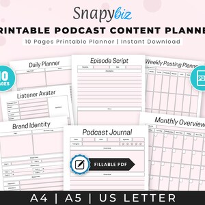 Podcast Content Management Planner, Podcast Planner Digital, Podcast Episode Management, Interview Script & Tracker