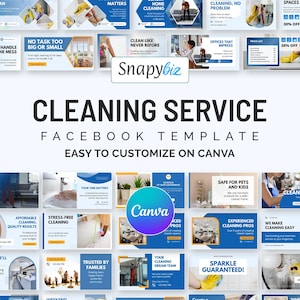 Cleaning Business Facebook Templates, House Cleaning Marketing Kit, Editable Social Media Template, Canva Branding for Cleaning Services
