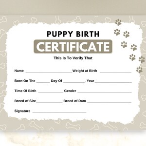 Puppy Birth Certificate Template Editable Paw Print New Puppy Dog Puppy Birth Certificate Template Editable Paw Print New Puppy Dog