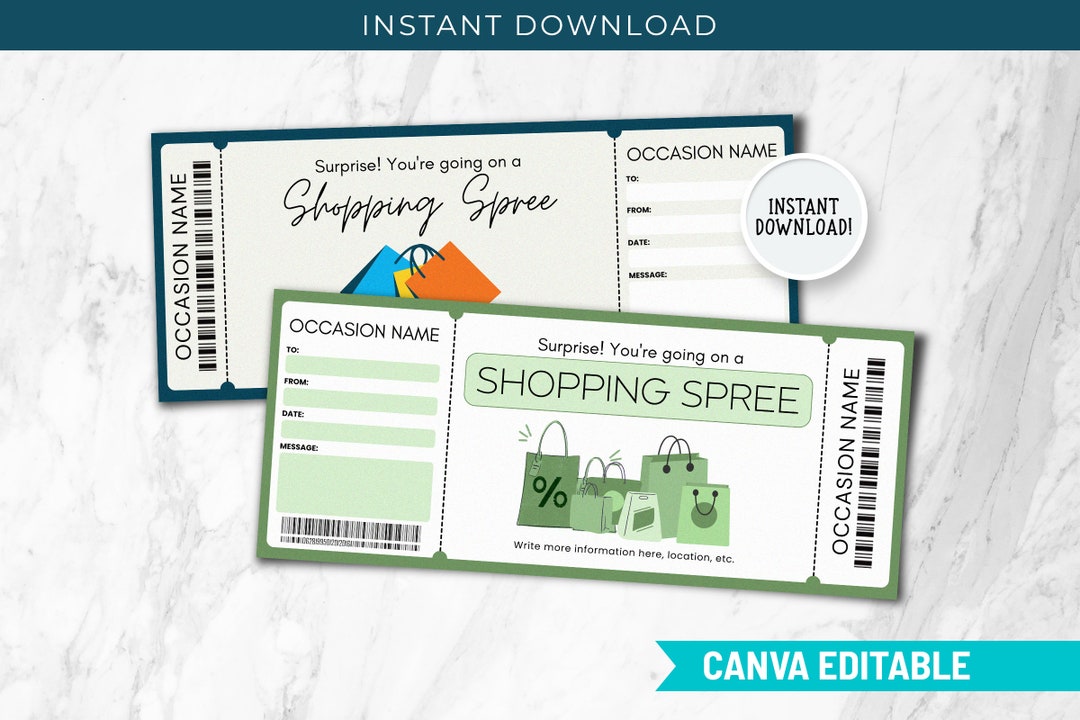 Printable Shopping Trip Voucher Canva Template Canva Shopping Voucher ...