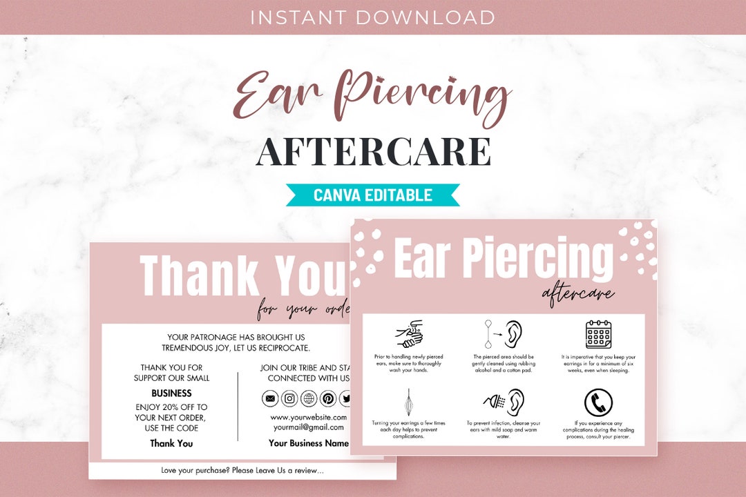 Editable Ear Piercing Aftercare Template, Ear Piercing Aftercare