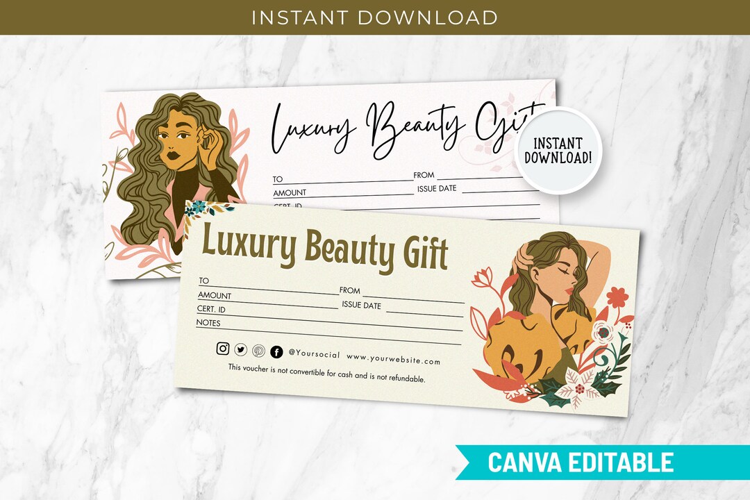 Editable Beauty Gift Certificate Template, Editable Gift Certificate ...