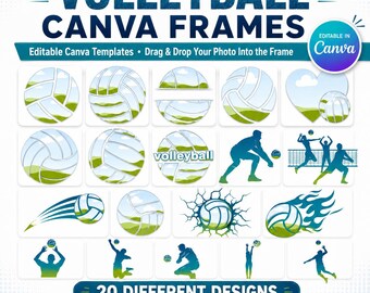 Volleyball Frame Canva Photo Collage Editable Template | Picture Collage | Drag And Drop Volleyball Poster PDF