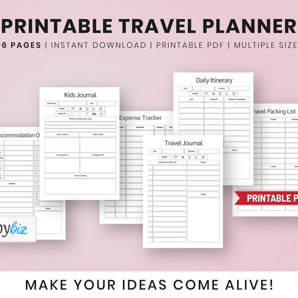 Printable Travel Planner, Trip Itinerary Planner, Travel Vacation Planner, Planner Insert, Digital Travel Planner, Holiday, A4 A5 PDF