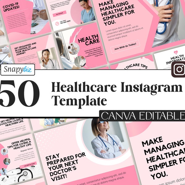 Healthcare Instagram Editable Canva Templates, Medical Instagram Templates, Health and Wellness Templates, Healthcare Marketing Templates