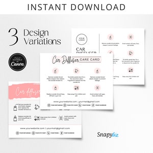 Car Diffuser Care Card Editable Template, Printable Car Diffuser Care Guide, Car Diffuser Care Card Instant Download, Care Guide, CC-30-SB
