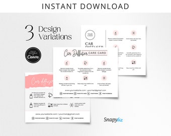 Car Diffuser Care Card Editable Template, Printable Car Diffuser Care Guide, Car Diffuser Care Card Instant Download, Care Guide, CC-30-SB