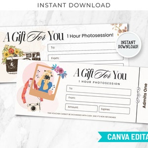 Photography Gift Certificate Template, Photographer Gift Card Canva Template, Photography Gift Voucher, Boho Editable Gift Card CT-119