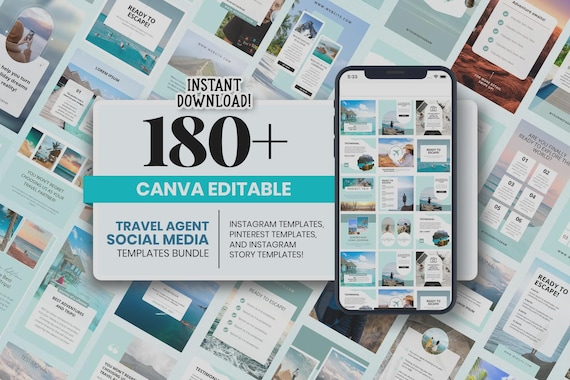 Travel Agent Social Media Template Bundle Canva Design Instagram Post Story Pinterest Pins Marketing Agency Business Branding Download