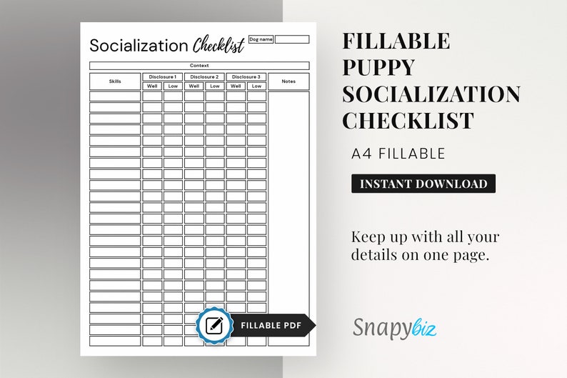 Puppy Socialization Checklist Printable Puppy Socialization - Etsy