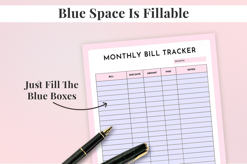 Printable Monthly Bill Tracker | Bill Payment Log & Checklist PDF ...