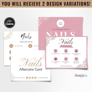 Bearbeitbare Nagel Visitenkarten Aftercare Kartenvorlage, bearbeitbare Canva Vorlagen, druckbare Nail Beauty Visitenkarte, Beauty Visitenkarte