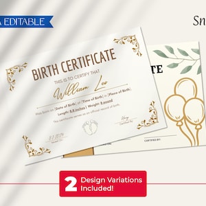 Bewerkbare sjabloon geboorteakte, bewerkbare canva-sjabloon, certificaat baby, geschenken, aandenken baby digitale download CT-240