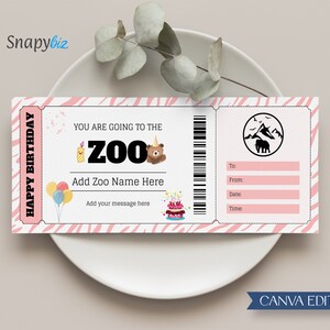 Plantilla editable de vale de regalo de cumpleaños del zoológico, plantilla editable de certificado del zoológico de Canva, cupón del zoológico, tarjeta de regalo del zoológico, personalizable, CT-21