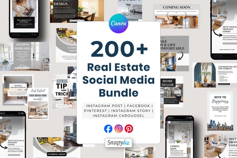 200 + Real Estate Social Media Canva Editable Template Bundle Digital ...