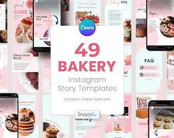 Plantillas para historias de Instagram de panaderías, editables en Canva, pastelerías y cafeterías, marketing en redes sociales, negocios de comida
