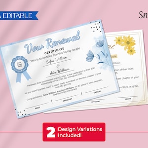 Editable Vow Renewal Certificate Template, Editable Canva Templates, Vow Renewal Certificate Pdf, Vow Renewal Gift, Vow Renewal Template