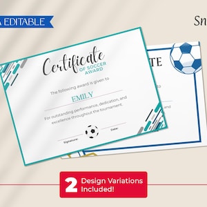 Certificats de récompense de football, modèle de certificat de participation de football imprimable, certificat de récompense de football imprimable modifiable football CT-179
