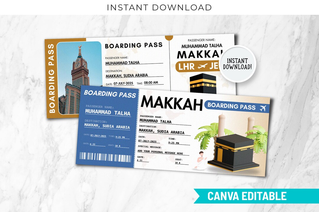 Hajj Boarding Pass Editable Hajj Plane Ticket You Are Going to Hajj Makkah Umrah Gift Madinah