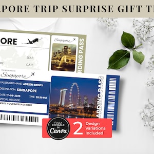Singapore Trip Surprise Gift Ticket, Canva Boarding Pass (Digital Download)