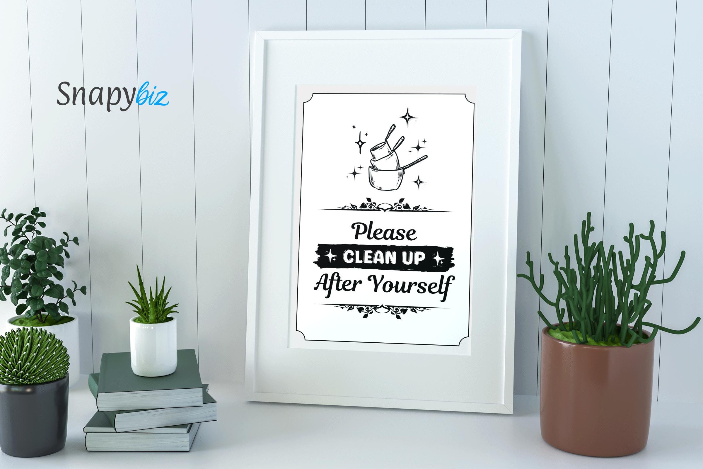 Clean Up Daily Sign Minimalist Kitchen Cleaning Sign, Airbnb Reminder Wall Art (PDF ...
