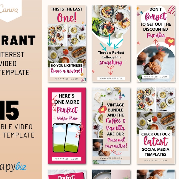 Animated Pinterest Pins Template Editable | Canva Video Social Media Marketing | Recipe Blogger | Content Creator | Small Business | Digital