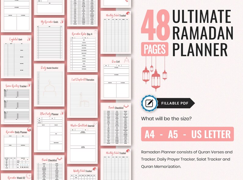 Ramadan 2026 Printable Planner PDF, Prayer & Quran Tracker A4 A5 - Etsy