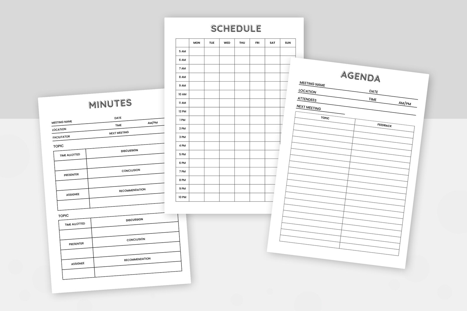 Printable Meeting Notes Agenda Template: Business Meeting Planner ...