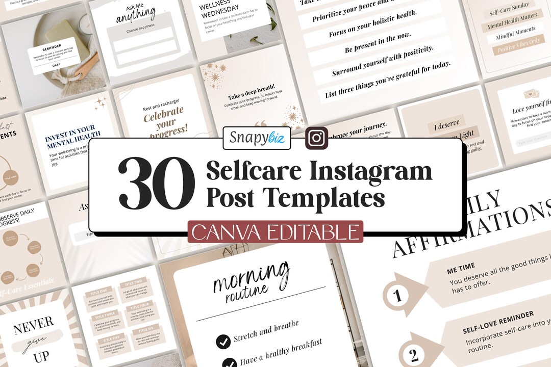 Self Care Templates, Instagram Canva Template, Social Media Content ...