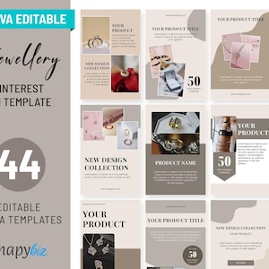 Szablon Pinterest dla biżuterii, Szablon Canva dla biżuterii, Szablon marketingu biżuterii, Promocja biznesu jubilerskiego, Estetyka mediów społecznościowych dla biżuterii