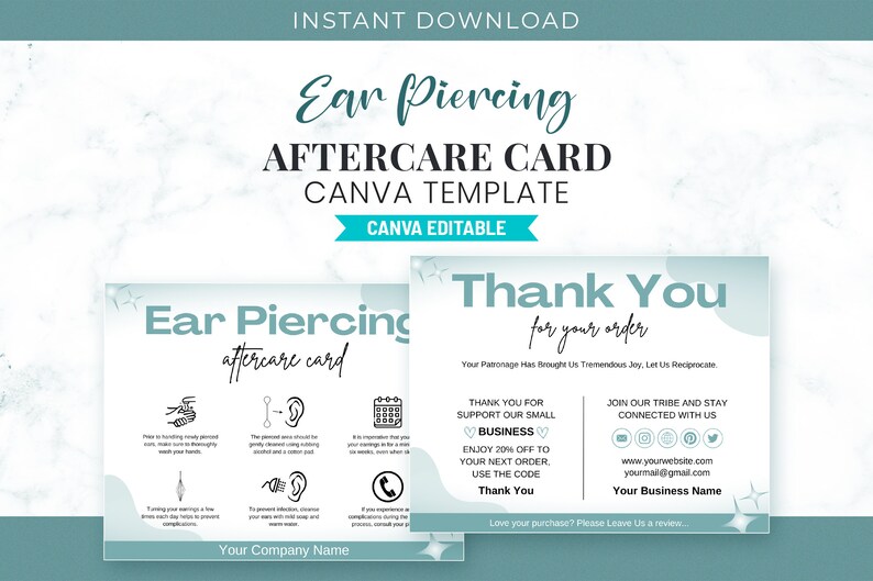 Ear Piercing Aftercare Card Canva Template Printable Piercing - Etsy