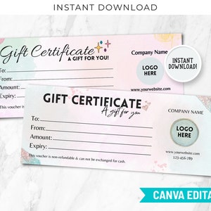 Gift Certificate Template, Editable Canva Templates, Printable Coupon Book Gift Card Template, Personalized Gift Small Business CT-105