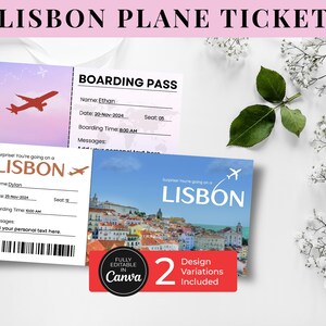 Lisbon Boarding Pass Template, Editable Lisbon Airline Ticket Canva Templates, Printable Lisbon Surprise Trip Reveal, Flight Ticket Gift
