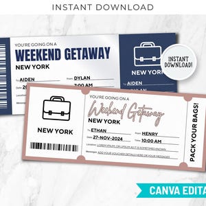 Weekend Getaway Voucher Template, Gift Certificate Ticket Card, Printable Birthday Trip Away, Pack Your Bags, Hotel Stay, Coupon BP-274