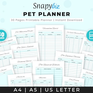 Pacchetto stampabile per la pianificazione degli animali domestici / Diario di cura del cane, registro delle spese e registro del pet sitter immagine 1