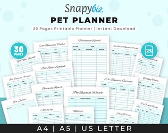 Pet Planner Printable Bundle | Dog Tracker Care Journal, Pet Sitter Log & Expenses Template