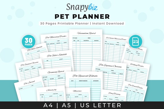 Pet Care Planner, Printable Checklist, Health Tracker, Medication Tracker, Cat, Dog, Organizer, Binder