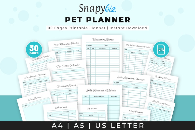 Pacchetto stampabile per la pianificazione degli animali domestici / Diario di cura del cane, registro delle spese e registro del pet sitter immagine 1