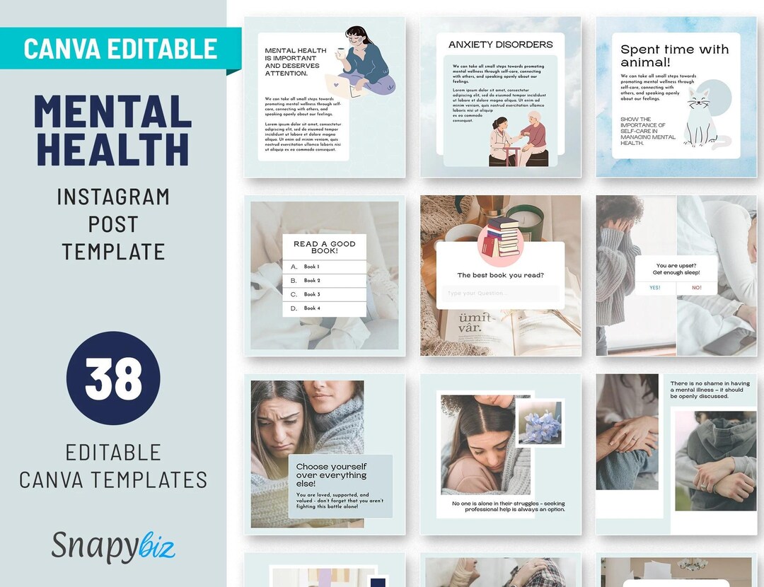 Mental Health, Instagram Canva Template, Social Media Engagement ...