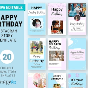 Alles Gute zum Geburtstag Instagram Story Vorlagen, Geburtstag Canva Vorlage, bearbeitbare Geburtstagsgeschichte, Geburtstag Social Media Geburtstagsfeier Geschichte